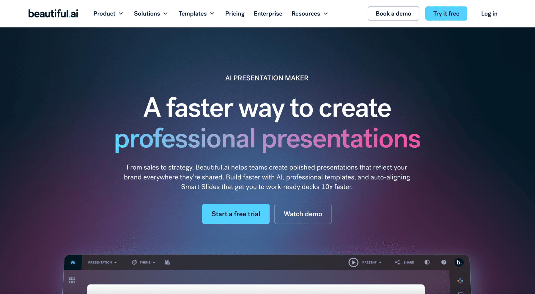 Beautiful.ai — умные шаблоны для презентаций