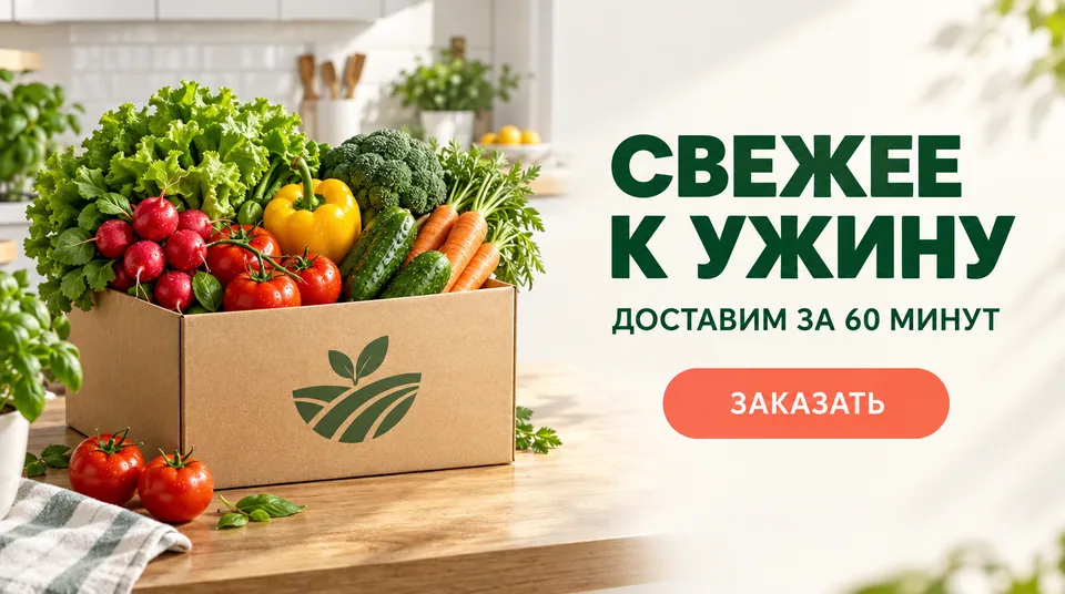 Рекламный креатив доставки продуктов с русским оффером