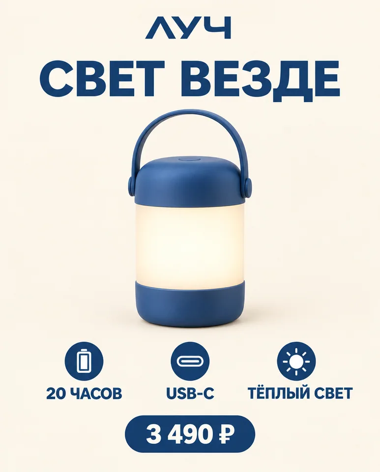 Карточка портативной синей лампы с преимуществами