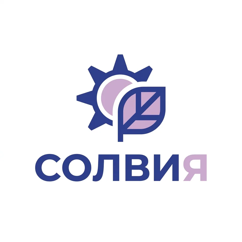 Сине-сиреневый логотип вымышленного бренда СОЛВИЯ
